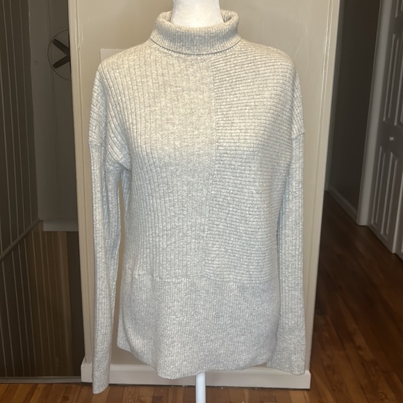Summersalt The Luxe Cashmere Blend Funnel Neck Mix Stitch Sweater New Grey XS - Picture 3 of 9